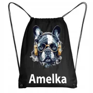 Plecaki worki - Czarny Worek Szkolny Na Buty Workoplecak Na WF BULDOG PIESEK + IMIĘ - miniaturka - grafika 1