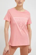 Koszulki sportowe damskie - Guess t-shirt bawełniany kolor różowy - miniaturka - grafika 1