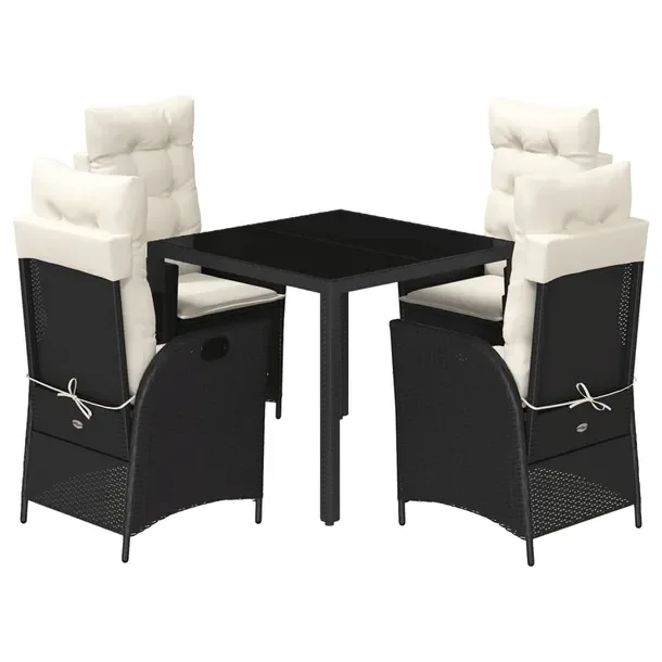 Zestaw Mebli Ogrodowych Rattan PE Czarny, Stół 90x90x75 cm, Krzesła 57x6