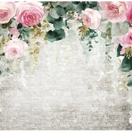Fototapety - Fototapeta Kwiaty Wiszące Róże Beton 400x280 cm Tapeta Do Sypialni Salonu Kuchni Na Flizelinie - miniaturka - grafika 1