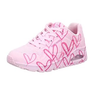 Trampki damskie - Skechers Damskie trampki UNO, różowe W wielokolorowy nadruk serca Durabuck/Mesh, 3,5 UK, Różowa W wielokolorowy nadruk w kształcie serca Durabuck Mesh, 36.5 EU - grafika 1