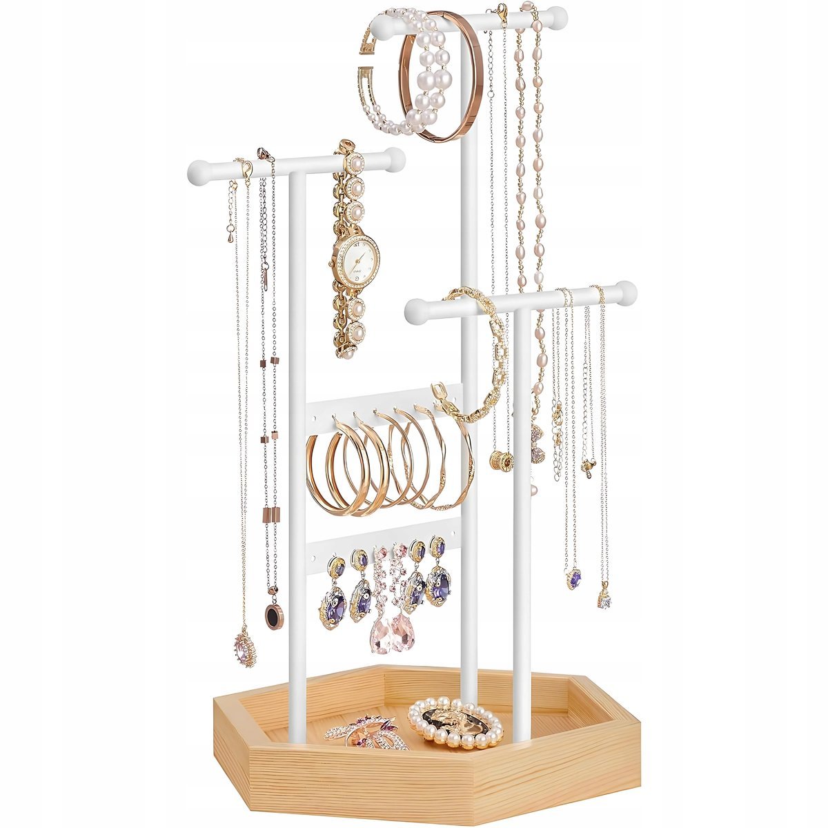 STOJAK NA BRELOCZKI BIŻUTERIE ZAWIESZKI BRANSOLETKI WISIORKI ZEGARKI BIAŁY