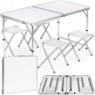 Meble turystyczne - Stół turystyczny składany 120x60cm Heckermann Biały + 4x Taboret - miniaturka - grafika 1