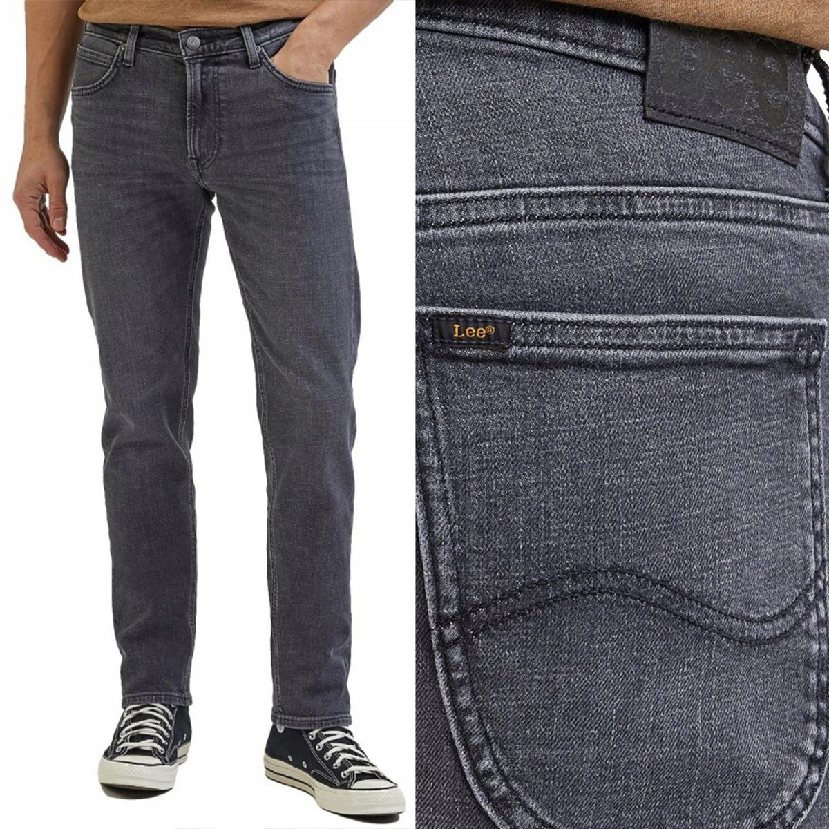 Lee DAREN REGULAR STRAIGHT Worn in Shadow SZARY DżINS W33 L34