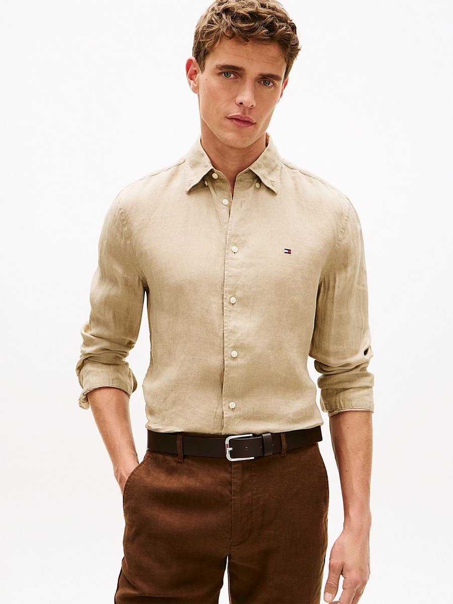camicie męskie tommy hilfiger mw0mw41530 pgmnt dyed rbt sandalwood