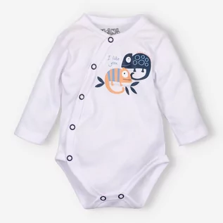 Pajacyki dla niemowląt - Białe body kopertowe KAMELEON z bawełny organicznej dla chłopca-62 - grafika 1