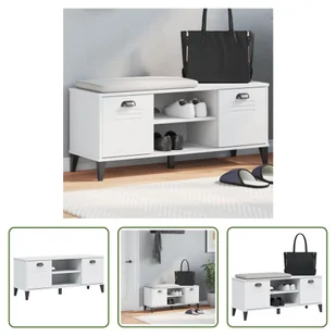 The Living Store Ławka na buty VIKEN biała 106x35x45 cm Materiał drewnopochodny - Szafki na buty - miniaturka - grafika 1