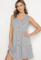 Sukienki - Szara Sukienka o Rozkloszowanym Kroju na Szerokich Ramiączkach z Guzikami Saniella - miniaturka - grafika 1
