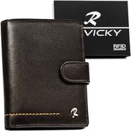 Portfele - ROVICKY Portfel męski duży pionowy na zatrzask skórzany brązowy funkcjonalny na karty gotówka elegancki prezent ochrona RFID - miniaturka - grafika 1