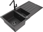 Zlewozmywaki z baterią - Mexen Andres zlewozmywak granitowy 1,5-komorowy z ociekaczem i baterią kuchenną Flora, czarny nakrapiany - 6515-76-670401-70-B - miniaturka - grafika 1