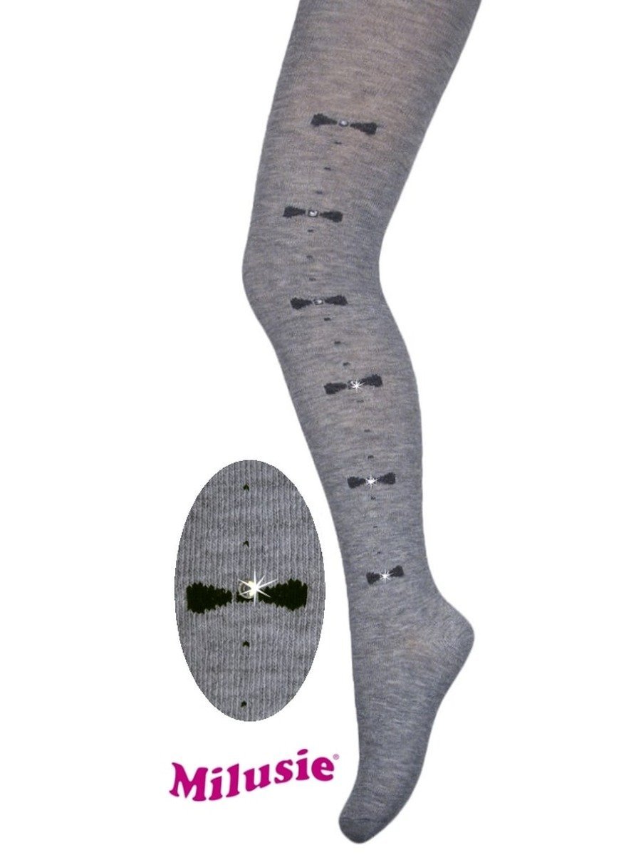 Rajstopy bawełniane dziewczęce kokardki szare Milusie r.116/122