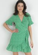 Sukienki - Zielona Kopertowa Sukienka z Falbankami w Kwiaty Tirnya - miniaturka - grafika 1