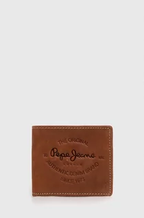 Portfele - Pepe Jeans portfel skórzany męski kolor brązowy - grafika 1