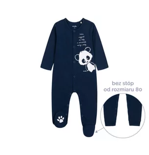 Pajacyki dla niemowląt - Pajac z długim rękawem dla dziecka do 2 lat, z misiem panda, granatowy - grafika 1