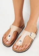 Klapki i japonki damskie - Beżowe Japonki z Paskiem z Klamerką Tredora - miniaturka - grafika 1