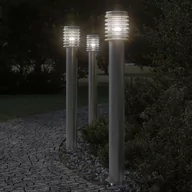 Lampy ogrodowe - Lampy ogrodowe na słupku, 3 szt., srebrne, 110 cm, stal Lumarko! - miniaturka - grafika 1