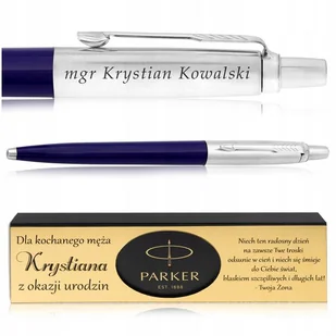 Długopis Parker Jotter Granatowy + Eleganckie Pudełko Z Dedykacją + Grawer - Długopisy - miniaturka - grafika 1