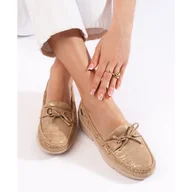 Mokasyny damskie - Goodin Wygodne beżowe mokasyny damskie beżowy - miniaturka - grafika 1