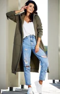Bluzy damskie - Długa bluza z kapturem khaki A613, Kolor khaki, Rozmiar L/XL, Awama - Primodo.com - miniaturka - grafika 1