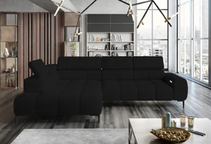 DomoHome narożnik PLAZA-L tkanina SOLAR narożnik z wygodnym, puszystym oparciem / długi fotel lewy / styl industrialny / kształt L lewy 300x99x216 cm CZARNY - Narożniki - miniaturka - grafika 1