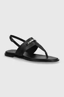 Sandały damskie - Calvin Klein sandały skórzane FLAT TP SANDAL METAL BAR LTH damskie kolor czarny HW0HW02031 - miniaturka - grafika 1