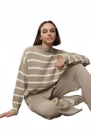 Swetry damskie - TRENDYOL BRĄZOWY SWETER Z CZARNYMI PASKAMI I PÓŁGOLFEM 38 OPA - miniaturka - grafika 1