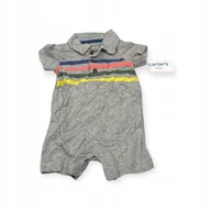 Body dla niemowląt - Szary ramper z kołnierzykiem i kolorowymi paskami Carter's 6 m - miniaturka - grafika 1