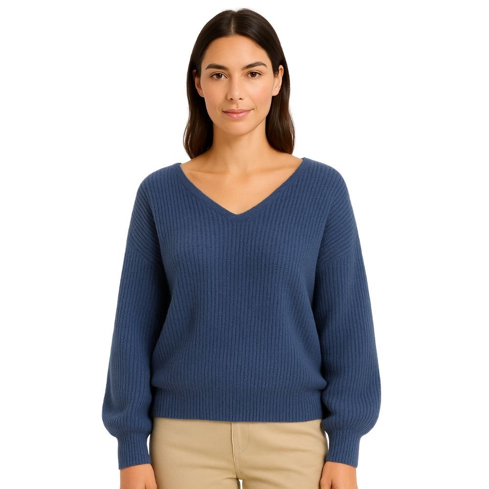 Sweter Damski Elegancki Włoski Niebieski