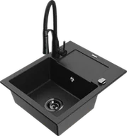 Zlewozmywaki z baterią - Mexen Enzo zlewozmywak granitowy 1-komorowy z ociekaczem i baterią kuchenną Aster, czarny/srebrny metalik - 6506-73-73450-70-B - miniaturka - grafika 1