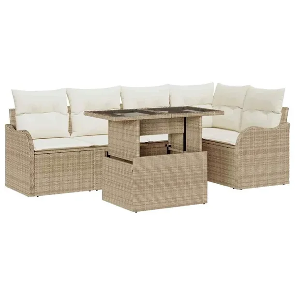 Zestaw Narożnych Sof Ogrodowych Rattan Beżowy 5 Elementów 70x100 cm