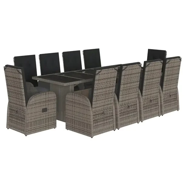 Zestaw mebli ogrodowych szary rattan PE, stół 240x90x75 cm, fotel 57x69x1