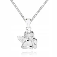 Biżuteria dla dzieci - 925 SREBRNY ŁAŃCUSZEK 45cm ANIOŁEK DEDYKACJA P3Z53 - miniaturka - grafika 1