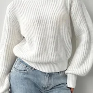 Swetry damskie - TEMU Elegancki Biały Sweter z Warkoczami dla Kobiet - Miękki Okrągły Dekolt, długie Różnokolorowe Paski. Zimowy Cienkowłosny swetr do prania w - miniaturka - grafika 1