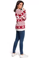 Swetry damskie - BK039 Sweter z motywem świątecznym - model 2 (kolor biało-czerwony, rozmiar L/XL) - miniaturka - grafika 1