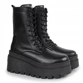 Botki damskie - Czarne botki workery CARINII B9796-E50 skóra modne platforma wiązane r.39 - miniaturka - grafika 1