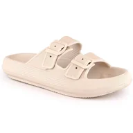 Klapki i japonki damskie - Klapki sportowe damskie na platformie beżowe Big Star LL274611 beżowy - miniaturka - grafika 1