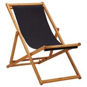 Fotele i krzesła ogrodowe - vidaXL Składany leżak, drewno eukaliptusa i czarna tkanina - miniaturka - grafika 1