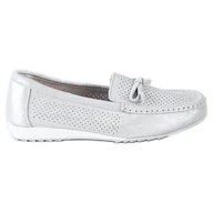 Mokasyny damskie - Goodin Skórzane Buty Z Kokardą srebrny szare - miniaturka - grafika 1
