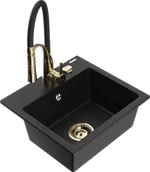 Zlewozmywaki z baterią - Mexen Milo zlewozmywak granitowy 1-komorowy z baterią kuchenną Aster, czarny - 6505-77-73450-57-G - miniaturka - grafika 1