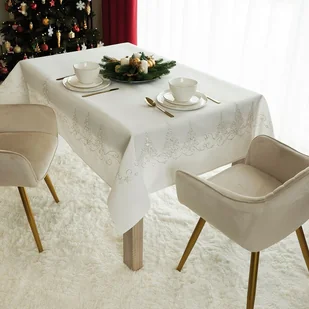 Biały obrus świąteczny,140x220 cm, ze srebrnym zdobieniem, Świąteczny blask - Obrusy i serwetki - miniaturka - grafika 1