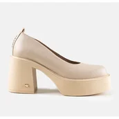 Czółenka - Beżowe skórzane czółenka na słupku Karino beżowy - miniaturka - grafika 1