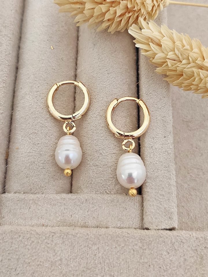 Luja Bijoux Pozłacane kolczyki-kreole z perłami