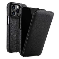 Etui i futerały do telefonów - MELKCO Dla iPhone 14 Pro Etui na telefon z teksturą Litchi Prawdziwa skóra bydlęca PC Pionowa osłona z klapką Czarny Black - miniaturka - grafika 1
