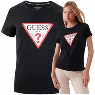 Bluzki damskie - Koszulka T-shirt Damska Czarna Bluzka Damska Guess Slim Elegancka Koszulka T-shirt Damska Czarna Bluzka Damska Guess Slim Elegancka r.S - miniaturka - grafika 1