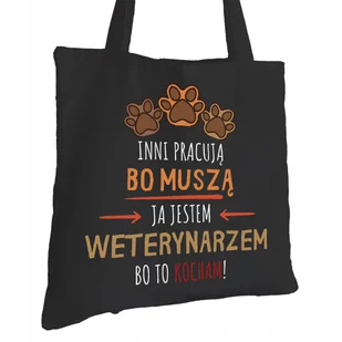 Torba Bawełniana dla Weterynarza Czarna Prezent ekologiczna Trwały Nadruk - Torby i wózki na zakupy - miniaturka - grafika 1