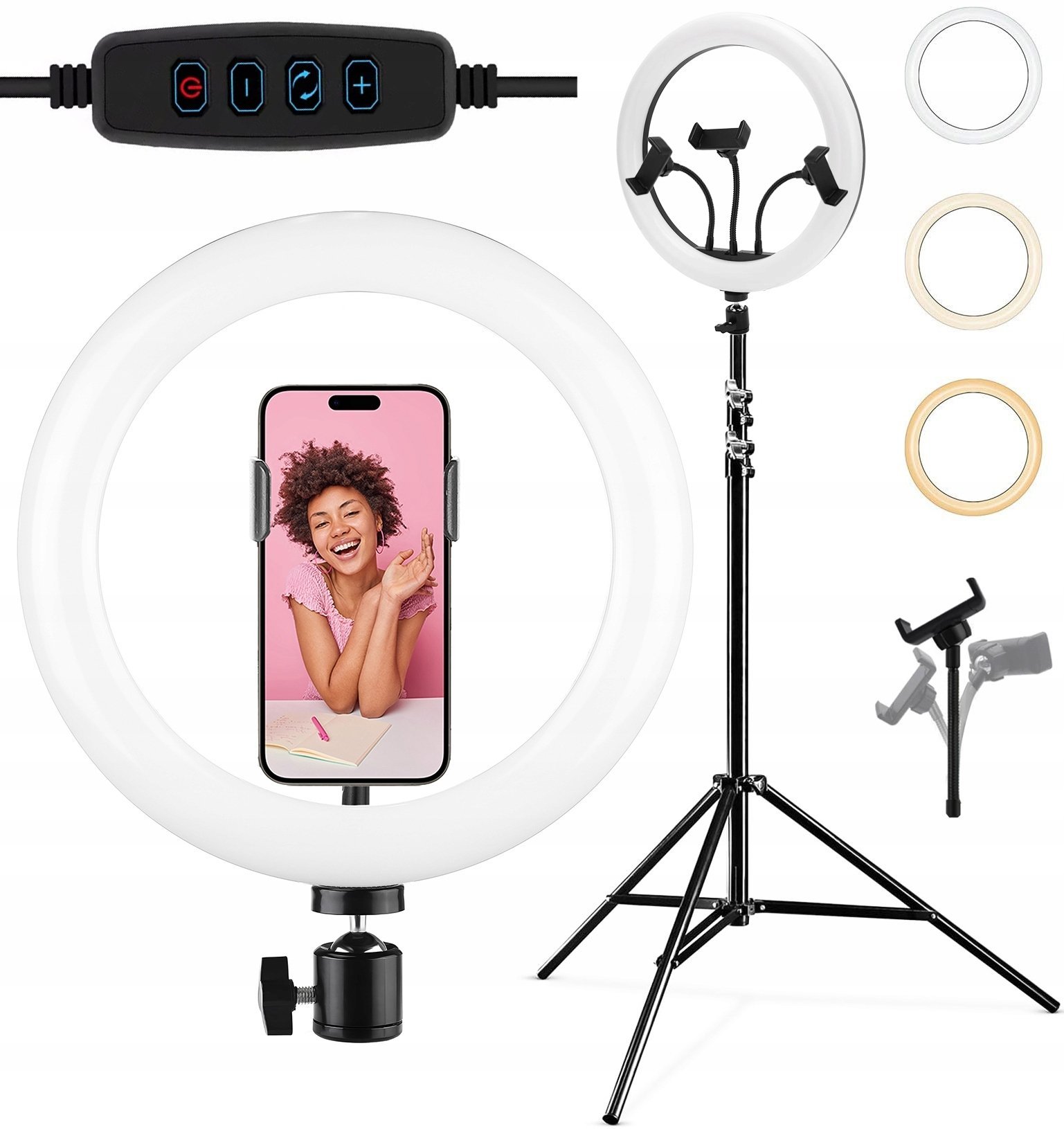 Lampa pierścieniowa 4kom.pl ZESTAW LAMPA PIERŚCIENIOWA LED RING 32cm DO MAKIJAŻU SELFIE + STATYW 210cm
