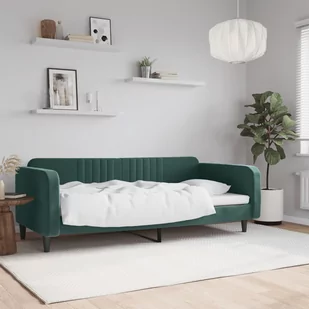 Sofa z funkcją spania, ciemnozielona, 90x200cm, obita aksamitem - Łóżka - miniaturka - grafika 1