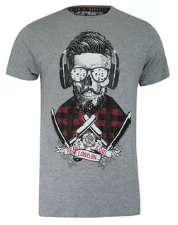 Koszulki męskie - T-shirt Szary Bawełniany, z Nadrukiem, Hipster, Barber w Okularach, Krótki Rękaw, Męski -BRAVE SOUL - Brave Soul - grafika 1
