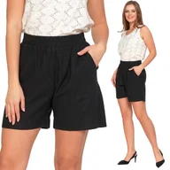 Spodenki damskie - SPODENKI DAMSKIE LNIANE Z KIESZENIAMI WYGODNE PRZEWIEWNE SZORTY MORAJ XL BLACK - miniaturka - grafika 1