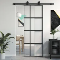 Drzwi wewnętrzne - Drzwi przesuwne, czarne, 76x205 cm, szkło hartowane, aluminium 8721012120624 - miniaturka - grafika 1